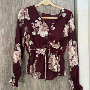 Guess Floral Burgundy Shirt Size Small